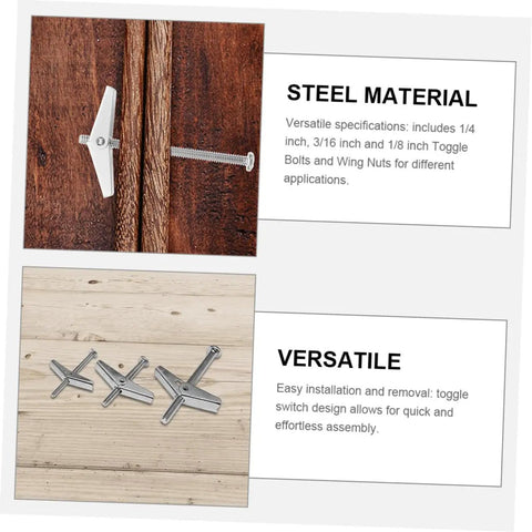 Heavy Duty Toggle Bolt Kit For Drywall And Wall Mounting Durable Steel Anchors Easy To Install And Remove Includes Versatile Expansion Screws For Hanging Cabinets Pictures Shelves And More For Diyers And Pros 1/4 inch steel toggle bolt