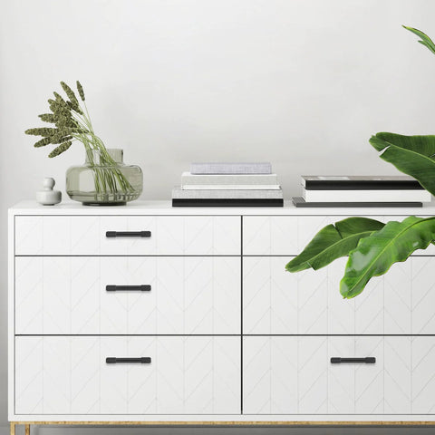 White dresser with 10 Pack Five Inch Matte Black Cabinet Handles Knurled Drawer Pulls For Cabinets Closets Drawers Dressers Doors And Kitchen Furniture Hardware Great For DIY Upgrades And Modern Home Renovations With Durable Finish And Easy Installation.