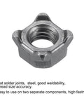 M6 Square Weld Nuts Carbon Steel UNC Thread Gray Coated 100 Piece Set Rock Solid Heavy Duty hardware kit close-up view.