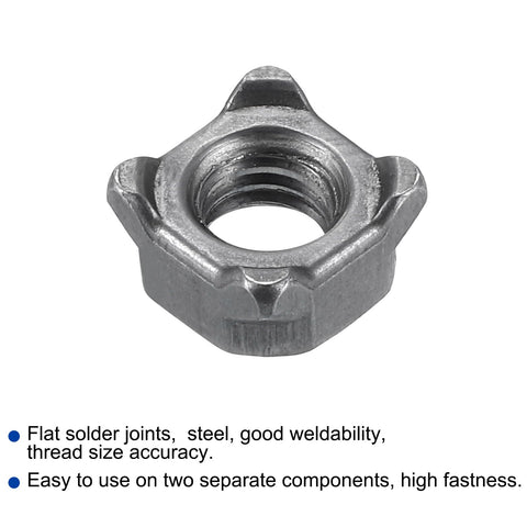 M6 Square Weld Nuts Carbon Steel UNC Thread Gray Coated 100 Piece Set Rock Solid Heavy Duty hardware kit close-up view.