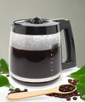 12 Cup Replacement Glass Carafe For FlexBrew Coffee Makers Fits Models 49980A 49980Z with coffee and leaves