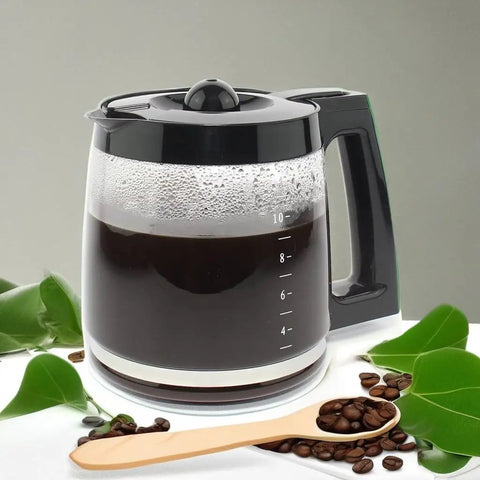 12 Cup Replacement Glass Carafe For FlexBrew Coffee Makers Fits Models 49980A 49980Z with coffee and leaves