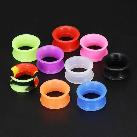 9 Pair Silicone Ear Plugs Flexible Thin Tunnels Double Flared Expander Ear Gauges Piercing Set for Stretched Lobes assorted colors