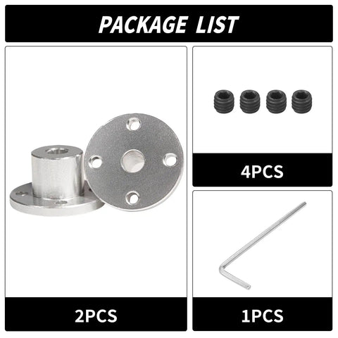 5mm Rigid Flange Shaft Coupling Bundle, Stainless Steel Motor Shaft Connector For RC Models And DIY Projects, 22mm Flange, 10mm Outer Diameter, 12mm Height, M3 Set Screws, Corrosion Resistant, Heavy Duty, package contents