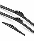 Premium Three Piece Windshield Wiper Blades For Nissan Rogue 2013 Through 2023 And Pathfinder 2013 Through 2020, set showing 26, 17, 12 inch blades.
