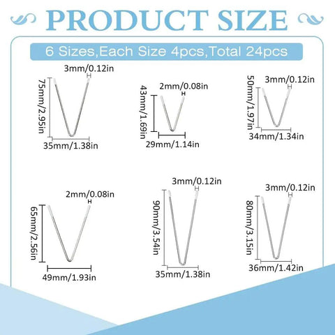 V Shaped Stainless Steel Bra Wires Replacement Kit Heavy Gauge Underwire For Bras And Corsets 24 Pairs 6 Styles Size Chart