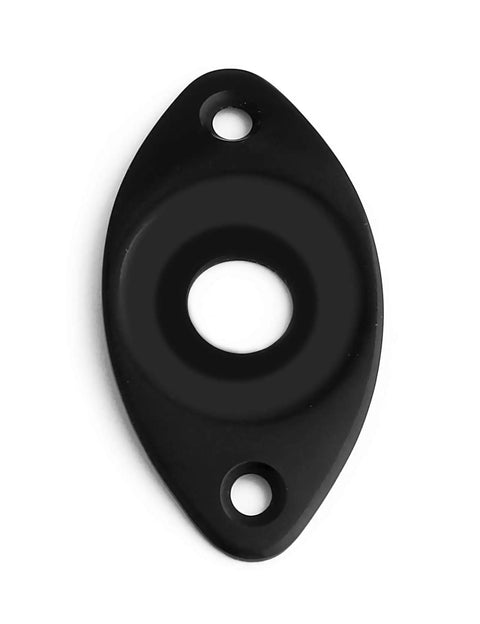 Fresh Curved Oval Guitar Output Jack Socket Plate With Sleek Black Finish And Included Mounting Screws For Les Paul Jackson Bass Rig, flat view