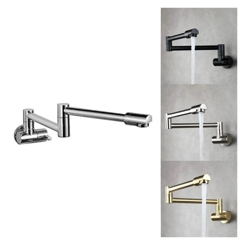 GAZOGJ Faucet, Brass Kitchen Faucet Tap Wall Mount Single Cold Single Hole Mixer Rotate Fold Faucet Chrome,1-I, multi-angle view, chrome finish.