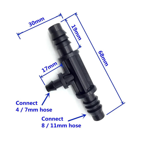Reducing Tee Barb Connector Kit From 3/8 Inch To 1/4 Inch Garden Hose Splitter For Greenhouse Drip Irrigation Fittings No Fuss Durable 200 Pcs Easy Install Quick Setup black plastic tee, 68mm