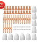 70 Piece Consumables Kit For Cut50 Plasma Cutter Pro Grade Upgrade Pack with nozzles electrodes shields tips arrayed
