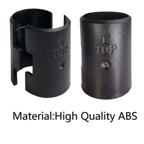 72 Pack Wire Shelf Clips For 1 Inch Posts made of high quality ABS with 'TOP' engravings, shown front and side view.