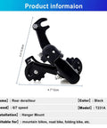 Beefed Up Rear Derailleur RD TZ31 A 6 7 Speed Hanger Mount Suspension in black for mountain, kids, commuter bikes, product dimensions shown.