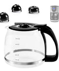 Universal 12 Cup Glass Carafe Replacement Pot For Most 12 Cup Drip Coffee Makers With Durable Handle And Three Snap On Caps