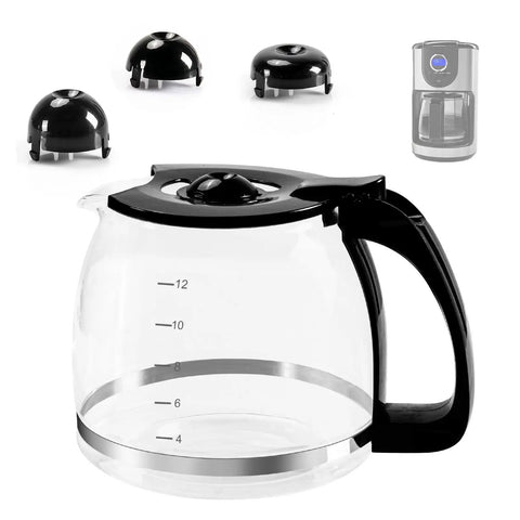 Universal 12 Cup Glass Carafe Replacement Pot For Most 12 Cup Drip Coffee Makers With Durable Handle And Three Snap On Caps