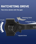Close-up of dual head ratchet spud wrench in three eighths by one half inch from Three Piece Spud Wrench Set Heavy Duty.