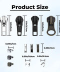 Ultimate 39 Piece Zipper Repair Kit With Replacement Sliders And Teeth for backpacks tents jackets and luggage sizes shown