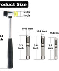 Product sizes of rubber hammer and punch tools in Heavy Duty Hand Press Grommet Kit With Punch Tool And Rubber Hammer Includes 3 Dies 0 2 4 And 3000 Silver And Gold Grommets For Fabric Curtains Banners Bags Leather Craft DIY Projects Pro Grade displayed
