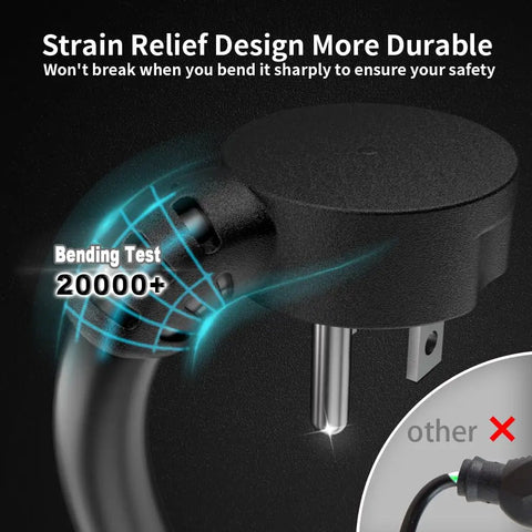 Close-up of Flat Plug Extension Cord 6 Feet Heavy Duty 14 Gauge 3 Prong Grounded Indoor Outdoor showing strain relief design.