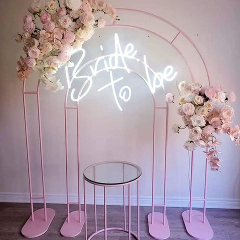 Bride To Be Neon Sign For Wall Decor LED Neon Light with white glow on a floral arch setup, 50x50 cm, indoor use, bachelorette party decor