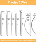 Size chart of 8 piercing tools in 16G 18G Piercing Taper And Pro Grade Ball Grabber Tool Set for easy jewelry changes.