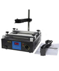 ESD Safe 853A BGA Rework Station with digital IR preheat, stainless steel platform, and temperature control, front view