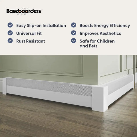 Slip On 5 Foot Galvanized Steel Baseboard Heater Cover White Rust Resistant For Hydronic Hot Water Systems in home interior