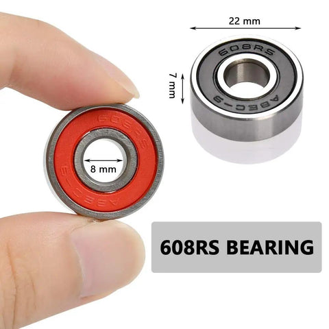 Close-up of 20 Pack 608RS Ball Bearings Double Rubber Sealed Deep Groove 8x22x7mm for skateboards, inline skates, scooters.