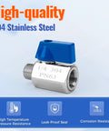 Two Pack One Quarter Inch NPT Mini Ball Valve 304 Stainless Steel Male To Female Threaded Shut Off Valve Quarter Turn Water Flow Control Compact Durable Rust Resistant For Water Oil And Gas Lines high-quality 304 stainless steel with blue handle