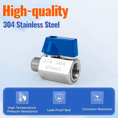 Two Pack One Quarter Inch NPT Mini Ball Valve 304 Stainless Steel Male To Female Threaded Shut Off Valve Quarter Turn Water Flow Control Compact Durable Rust Resistant For Water Oil And Gas Lines high-quality 304 stainless steel with blue handle