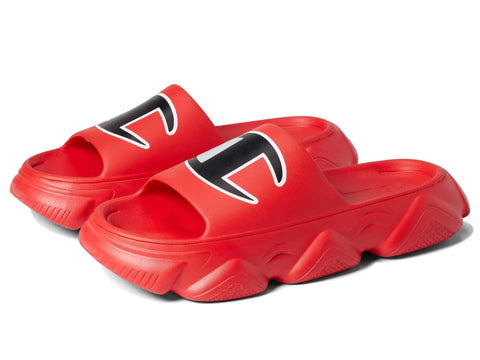 Mens Meloso Squish SL Slides in Scarlet with Plush Footbed Cushioned Comfort Man Made Upper and Lining Slide In Design Bold Logo Detail