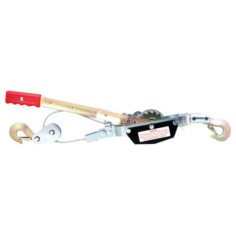 Beast Mode Dual Gear Power Puller 2 Ton Capacity Winch With 6 Foot Aircraft Cable Drop Forged Steel Safety Hooks