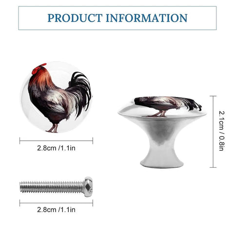 Rooster Cabinet Knob Stainless Steel Round Drawer Pulls For Kitchen Cabinets And Dressers shown with measurements and screw