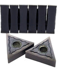 Grab This Hot Deal On Ten PC9030 Carbide Turning Inserts For CNC Steel Milling And Lathe Operations With Serious Wear Resistance And Tough Precision Cutting Performance To Get Your Shop Stuff Done Fast - set of ten triangular carbide inserts.