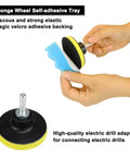 Hands holding foam and wool pads with drill adapter from Go To Car Detailing Kit With Foam Polishing Pads And Wool Buffing Pads