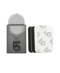 Tenacious Tape Mini Patches with peel and stick adhesive, black and clear 2 pack, shown with packaging and patches