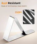 12 Pack Heavy Duty Tablecloth Clips, Stainless Steel Rust Proof Clamps showing triangular design and material details