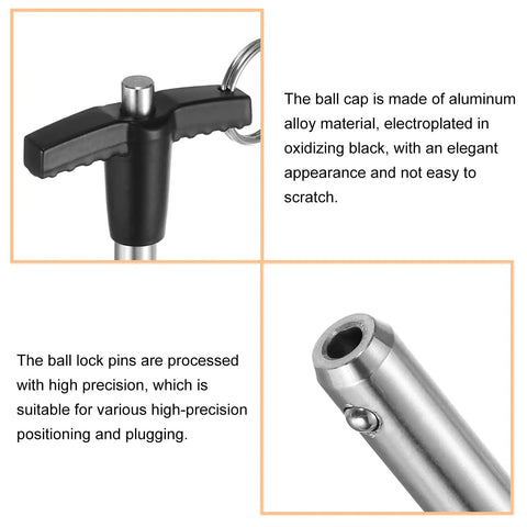 Beefy T Handle Lock Pins Set 8mm By 50mm Stainless Steel Quick Release Push Button Pins 2 Pack With Total Length 88mm, black handle and steel pin