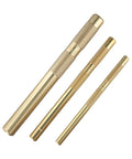 Brass Drift Punch Set 3 Piece With Non Sparking Pin Remover And Knurled Grip Soft Face Hammer Punch Kit showing different sizes