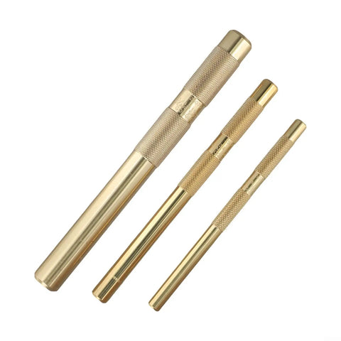 Three Pack Beefy Brass Drift Punch Set Non Sparking Pin Remover Soft Metal Alignment Tools with knurled grip in 3 sizes