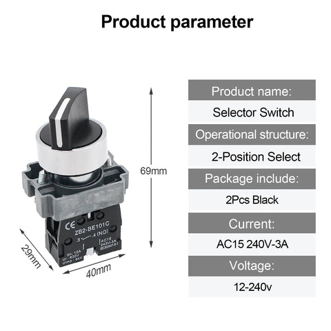 Two Pack Beefy Metal Head Selector Switch 2 Position 1NO 10A 600V Industrial Toggle Switch with 6kV Impulse AC15 240V 3A CE