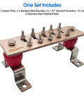 Heavy Duty Copper Ground Bus Bar Kit 7.88 Inch By 2.36 Inch By 0.157 Inch With One Quarter Inch Terminal Positions, UL Listed Copper Plate