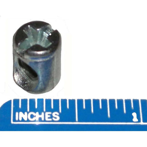 Heavy Duty 1/4-20 Thread Cross Dowel Barrel Nuts 10 Pack For Furniture Assembly Woodworking Joint Connectors Silver Die Cast Blind Fasteners, close-up view.