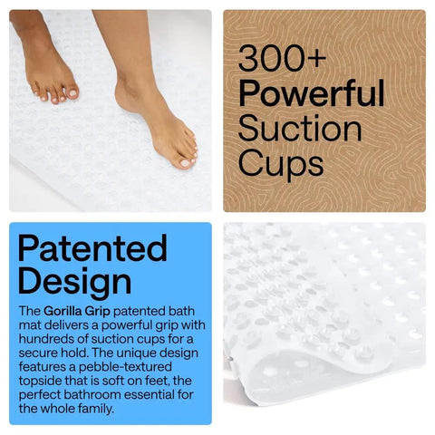 Premium Non Slip Bath Mat With Power Traction Suction Cups That Stay Locked For Stable Bathtub Floor Liner Featuring Rapid Moisture Escape Panels And No Fuss Cleanup Style In Crisp White Dimension Thirty Five By Sixteen with 300 suction cups