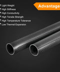 Carbon Fiber Tubes 500mm Long 18mm Outer Diameter 16mm Inner Diameter 3K Hollow Wrapped Round Tubing Plain Weave Glossy Finish