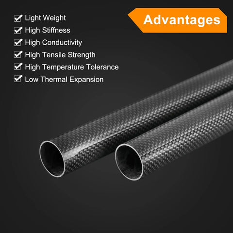 Carbon Fiber Tubes 500mm Long 18mm Outer Diameter 16mm Inner Diameter 3K Hollow Wrapped Round Tubing Plain Weave Glossy Finish