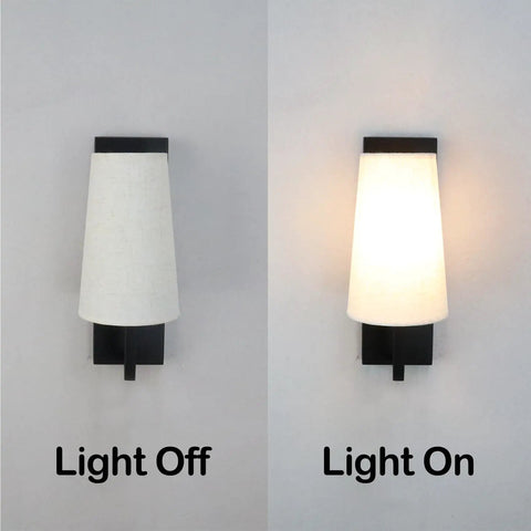 Farmhouse Black Wall Sconces Set Of Two, Modern 1 Light Hardwired Matte Black Wall Lamp With Fabric Shade, light off and on view