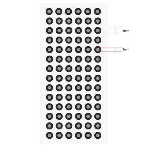 3D Scanning Marker Dots For Grab And Go Setup On Most 3D Scanners 3 Mm Size 840 Points sheet with 3 mm dots and size labels