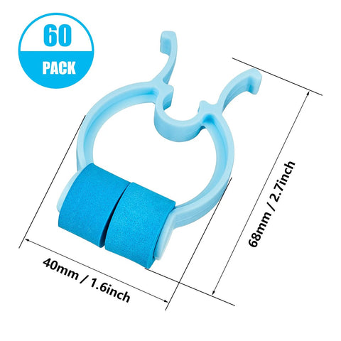 Front view: blue plastic nose clip with dual foam rollers for stopping nosebleeds; 16-piece set