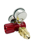 Red Anodized Aluminum Argon Regulator With 0 To 400 PSI Range High Flow 45 CFM Lightweight One Quarter Inch FNPT Outlet Dual Chrome Gauges
