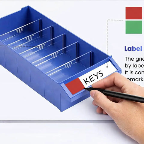 100 Drawer Nuts And Bolts Organizer Cabinet With 26 Inch By 9 Inch By 46 Inch Storage, blue drawer with label stickers